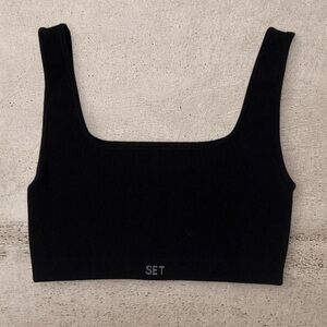 SET Active Black Ribbed Square Neck Sports Bra Crop Top Size L
